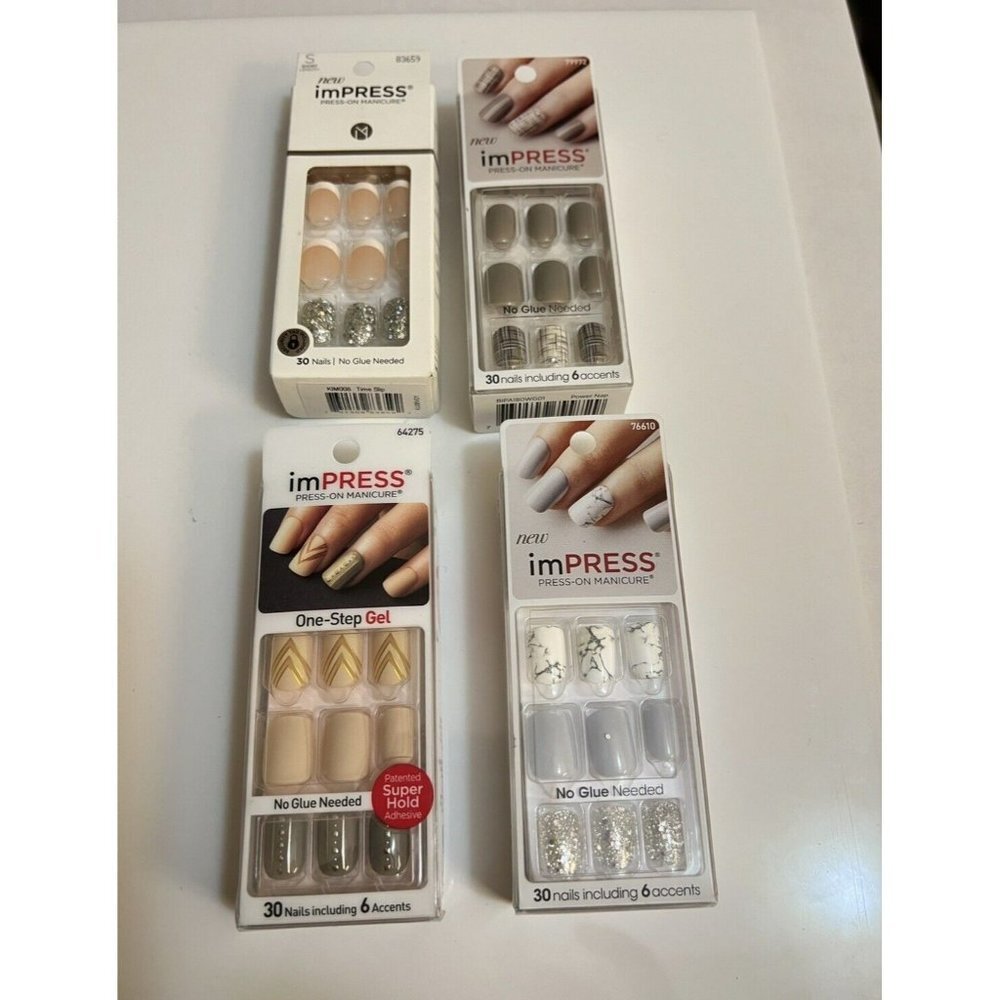 4 Different Kiss imPRESS Press-On Manicure One Step False Nails + Accents New!!